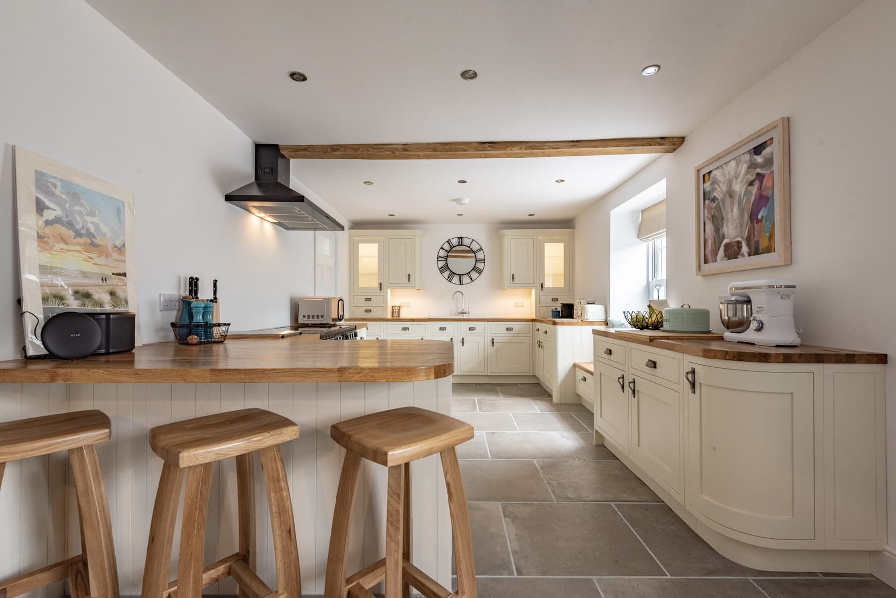 The kitchen at South Creek Retreat, with its breakfast bar and stools