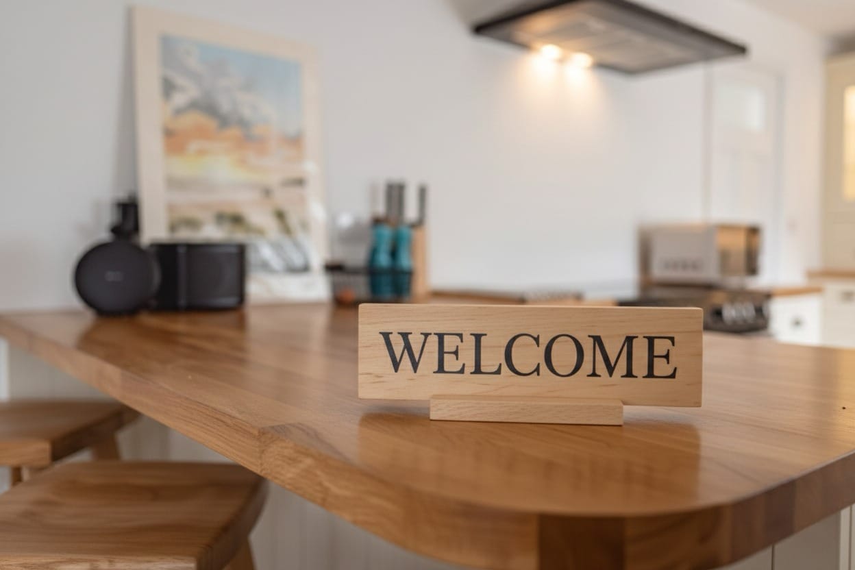 The welcome table inside the front door at South Creek Retreat