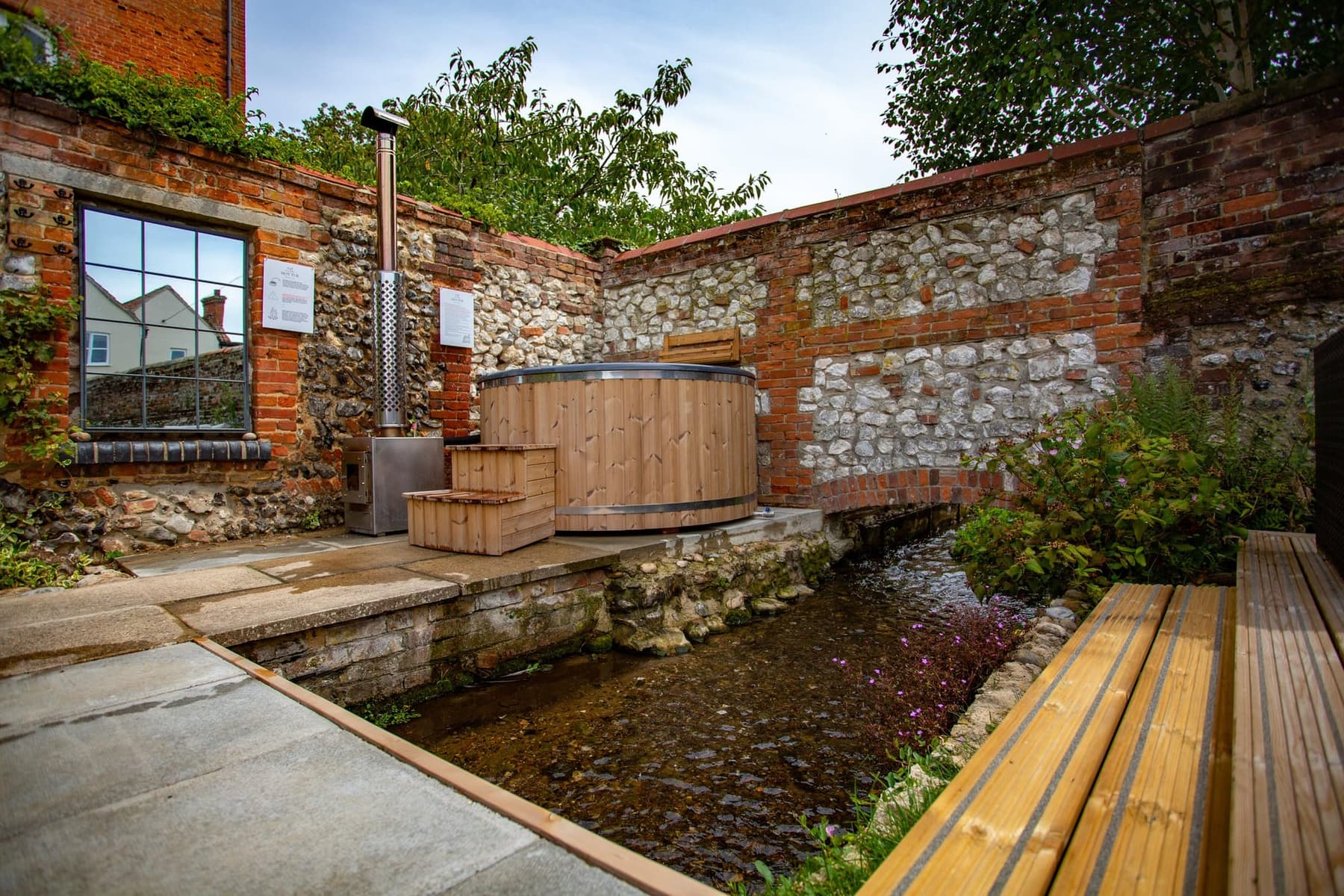 The creek and the decked seating beside it